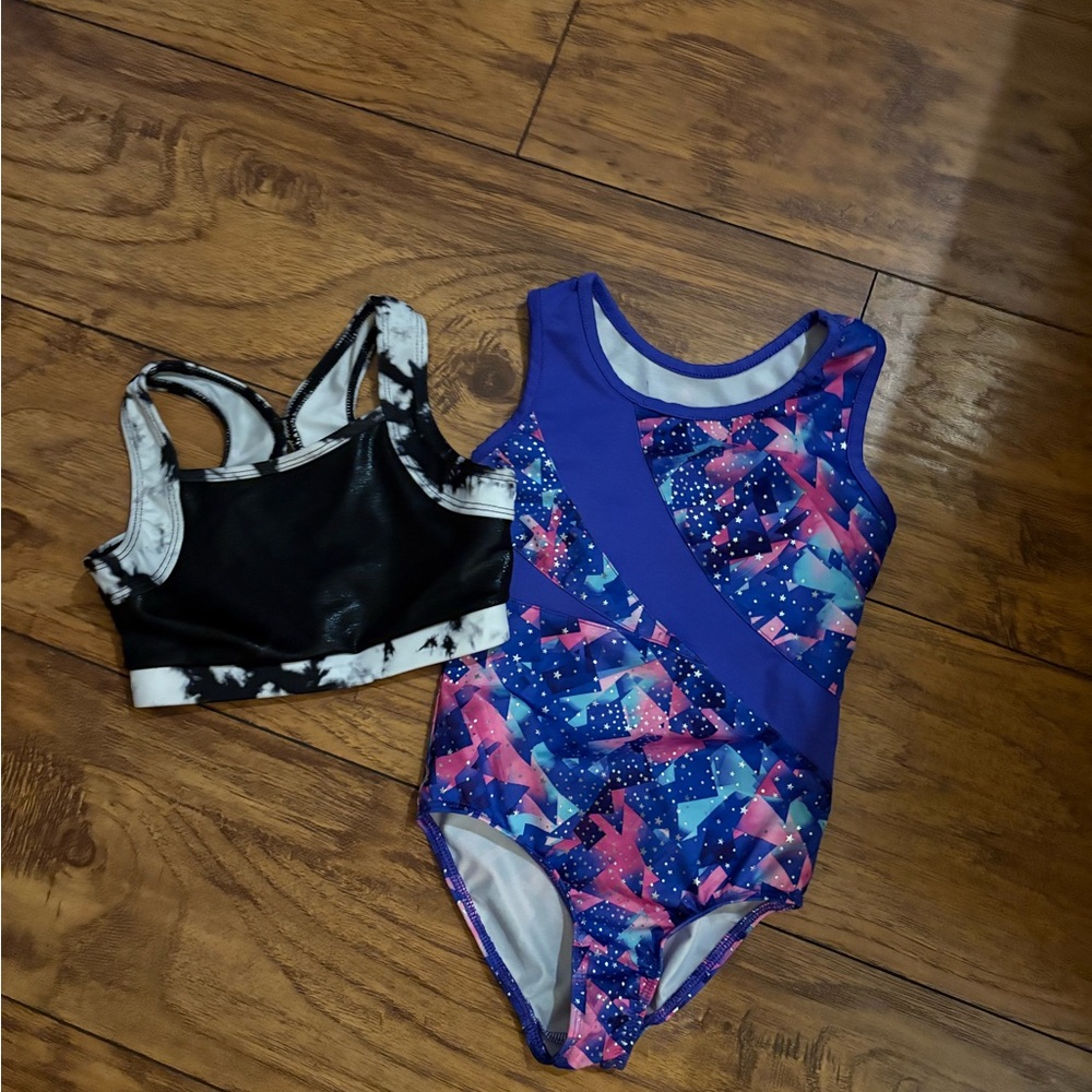 Colorful Gymnastics Leotard and Black Sports Bra Set